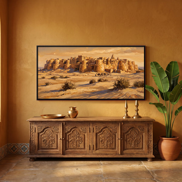 Jaisalmer Fort Above the Dunes in Amber, canvas in a room