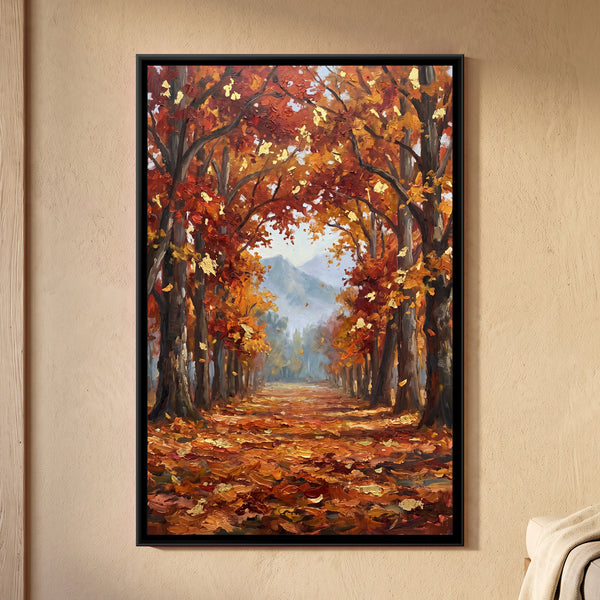 Chinar Avenue in Autumn, canvas in a room