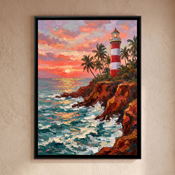 Lighthouse above the Red Cliffs, canvas in a room