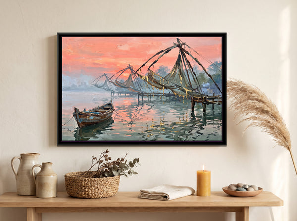 Fishing Nets at First Light, Kochi, canvas in a room
