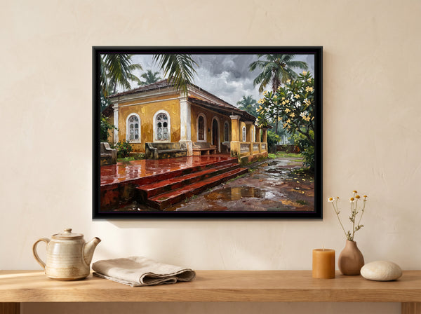 Ochre Villa in the Goa Monsoon, canvas in a room