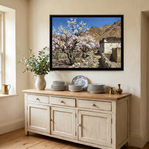 Apricot Blossom in a Ladakhi Orchard, canvas in a room
