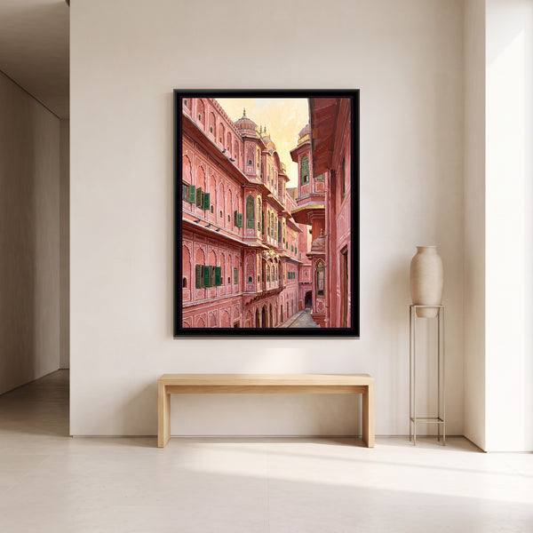 Rose Sandstone Windows of an Old Jaipur Lane, canvas in a room