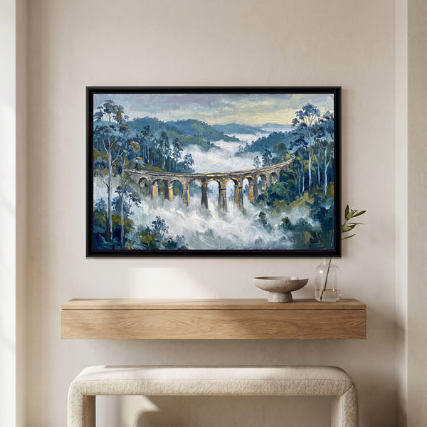 Viaduct in the Nilgiri Mist, canvas in a room