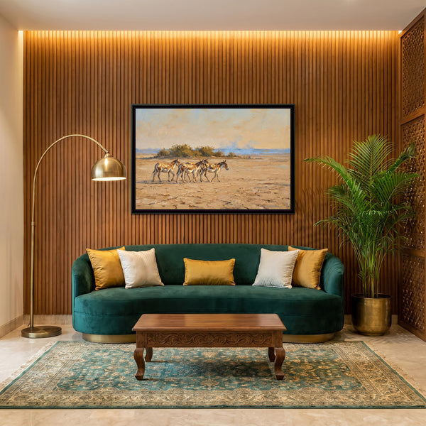 Wild Asses on the Little Rann, canvas in a room