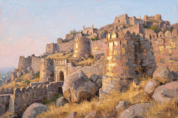 Golconda Walls at Dawn, canvas in a room