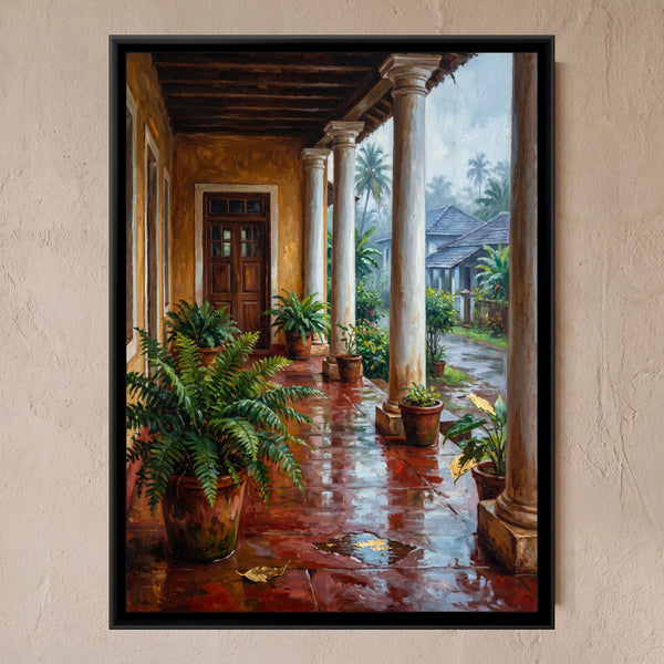 Ochre Balcao after the Rain, canvas in a room