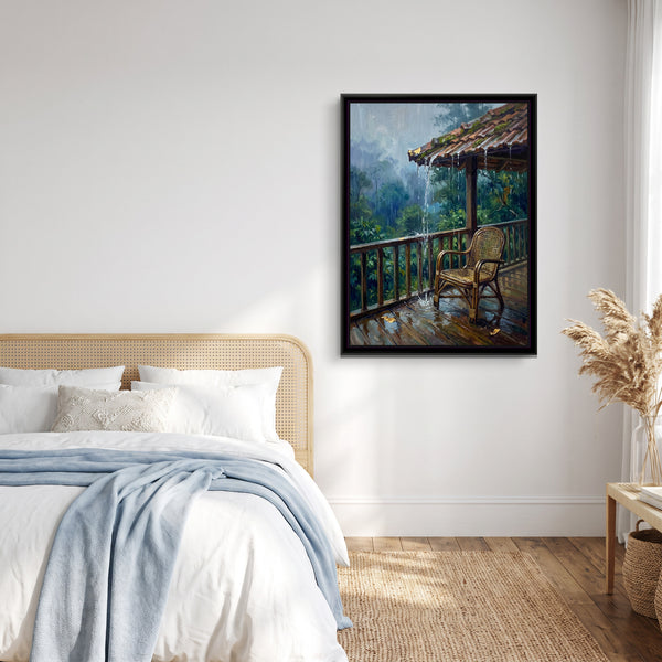 Rain on an Estate Verandah, canvas in a room
