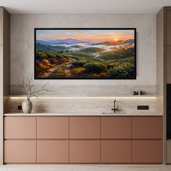 Munnar Tea Hills at Sunrise, canvas print shown in a room