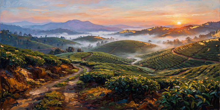 Munnar Tea Hills at Sunrise, the full artwork