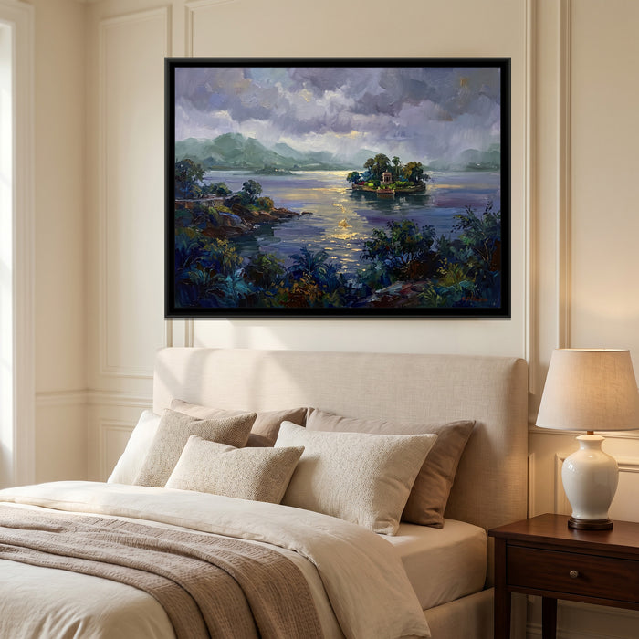 Fateh Sagar in the Monsoon, canvas print shown in a room