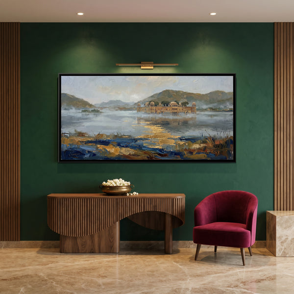 Jal Mahal in Winter Mist, canvas in a room