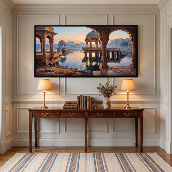 Gadisar Lake at Dawn, canvas in a room