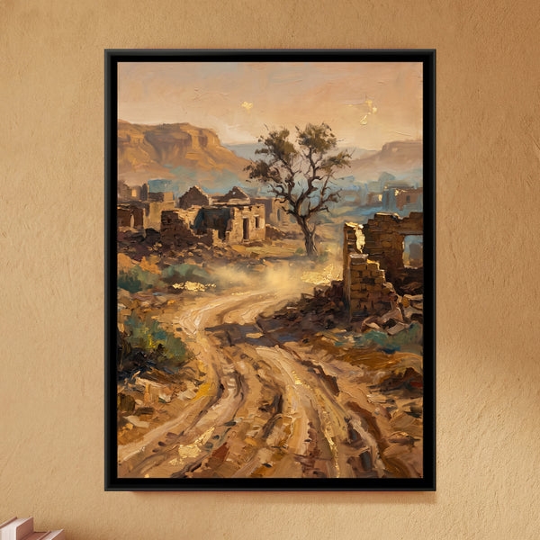 Desert Track to an Abandoned Village, canvas in a room
