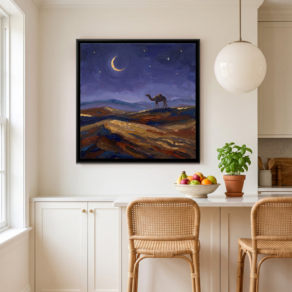 Lone Camel under an Indigo Desert Night, canvas in a room