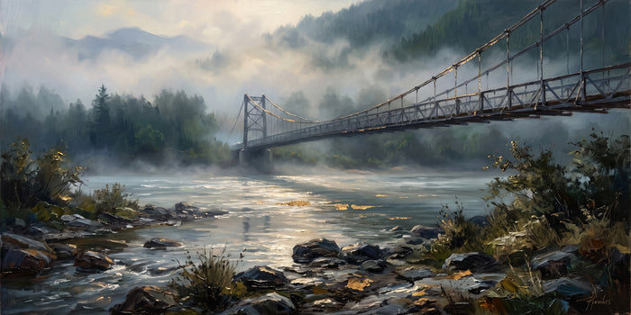 Suspension Bridge in Morning Mist, the full artwork