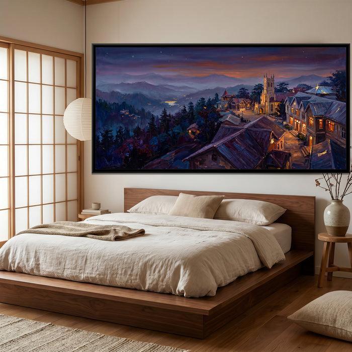 Shimla Ridge at Twilight, canvas print shown in a second room