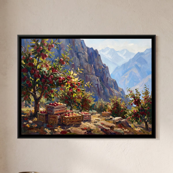 Apple Harvest in a Kinnaur Orchard, canvas in a room
