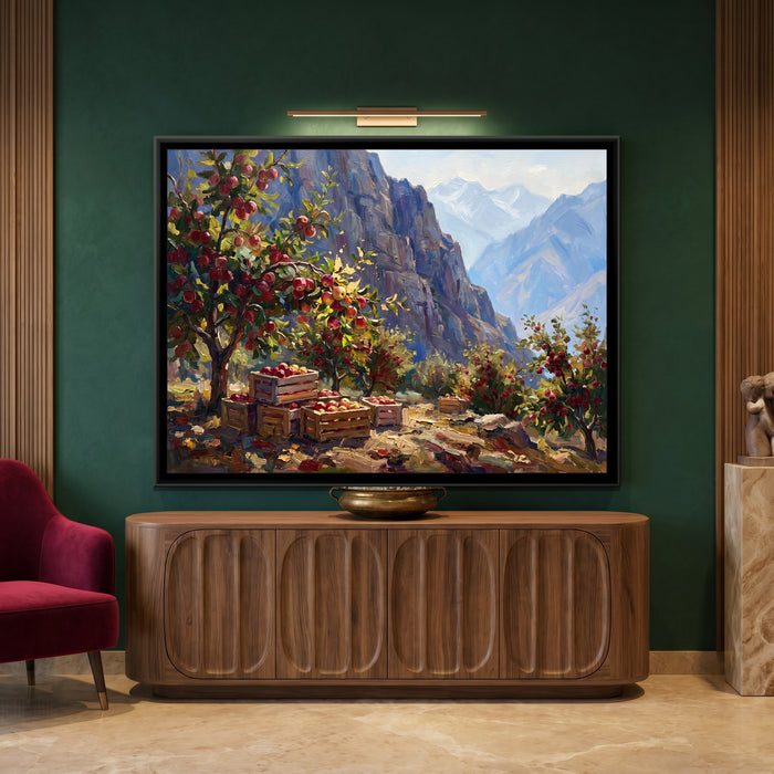 Apple Harvest in a Kinnaur Orchard, canvas in a room
