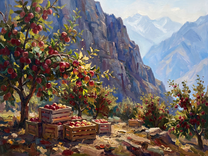 Apple Harvest in a Kinnaur Orchard, the full artwork