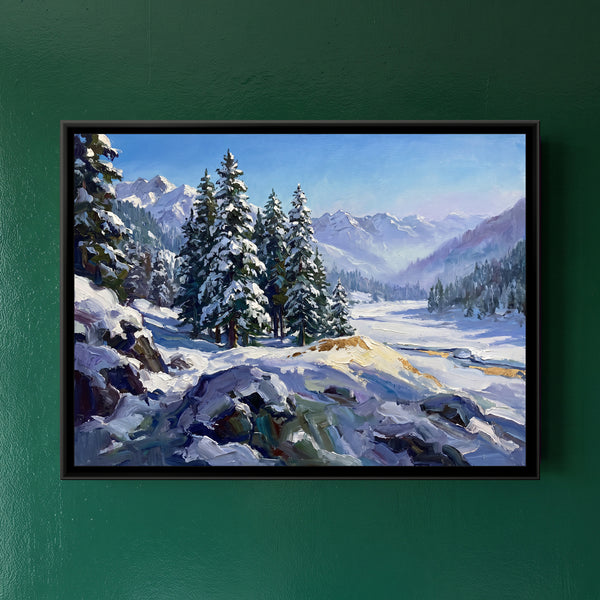 Solang Valley under Fresh Snow, canvas in a room