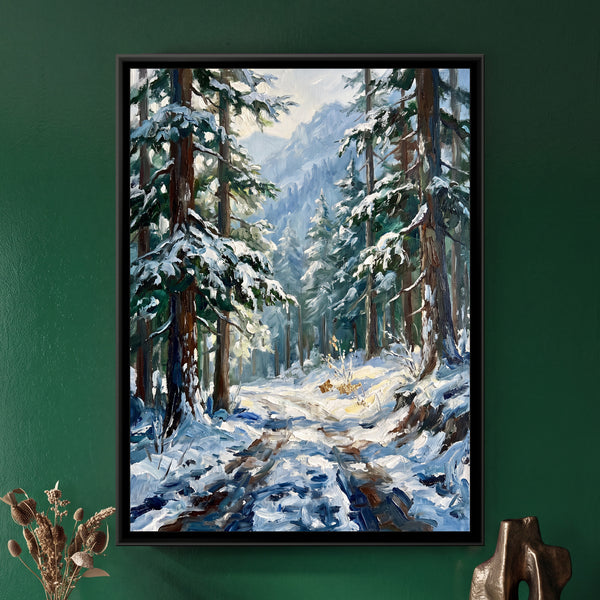 Deodar Forest Path after Snowfall, canvas in a room