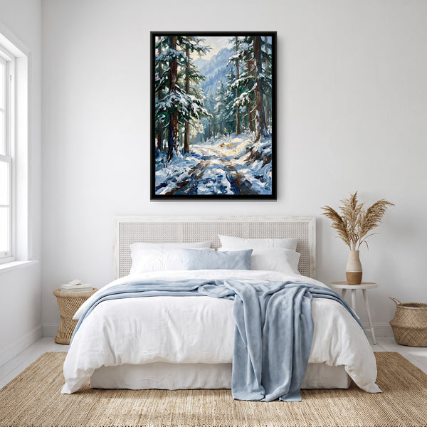 Deodar Forest Path after Snowfall, canvas in a room