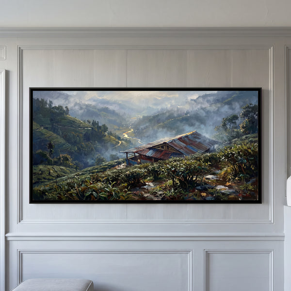 Darjeeling Tea Gardens in Morning Mist, canvas in a room