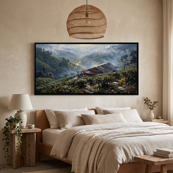 Darjeeling Tea Gardens in Morning Mist, canvas in a room