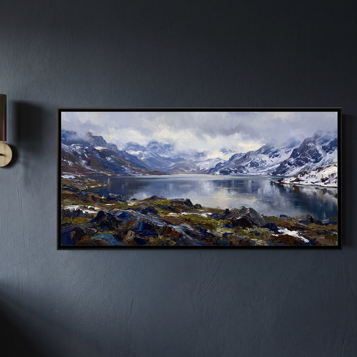 Tsomgo Lake among Snow Ridges, framed canvas print on a wall