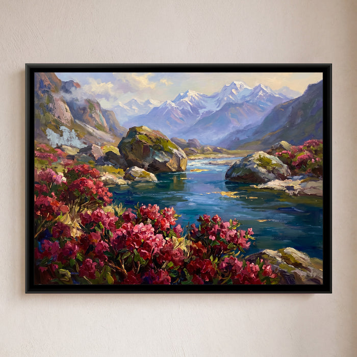 Rhododendron Valley in Spring, framed canvas print on a wall