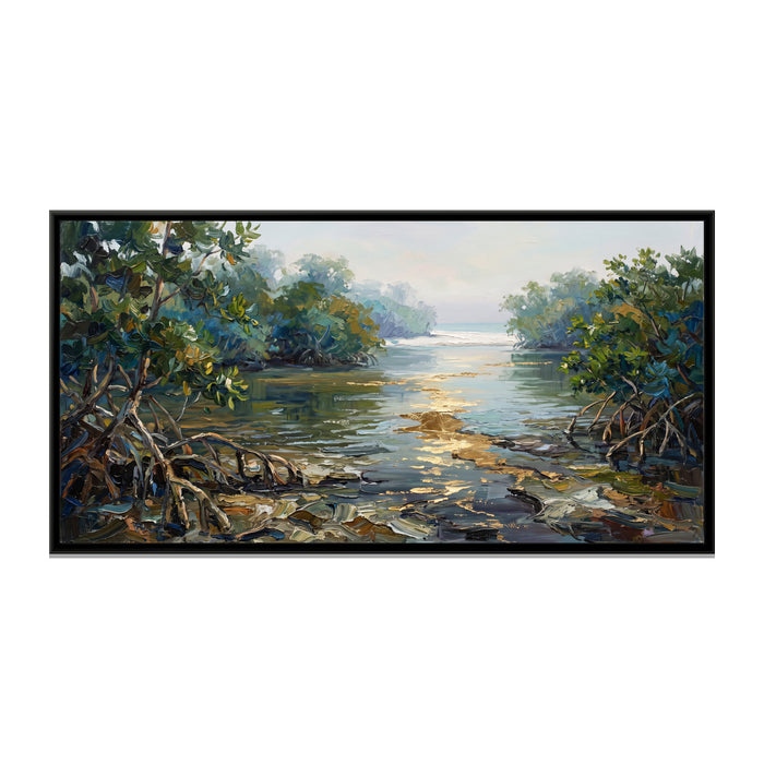Mangroves of the Paradise Backwaters, canvas print in a floater frame on a plain white background