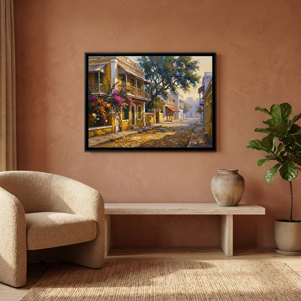 French Quarter Street in Yellow, canvas in a room