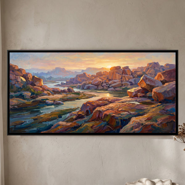 Tungabhadra and the Boulder Hills at Sunrise, canvas in a room