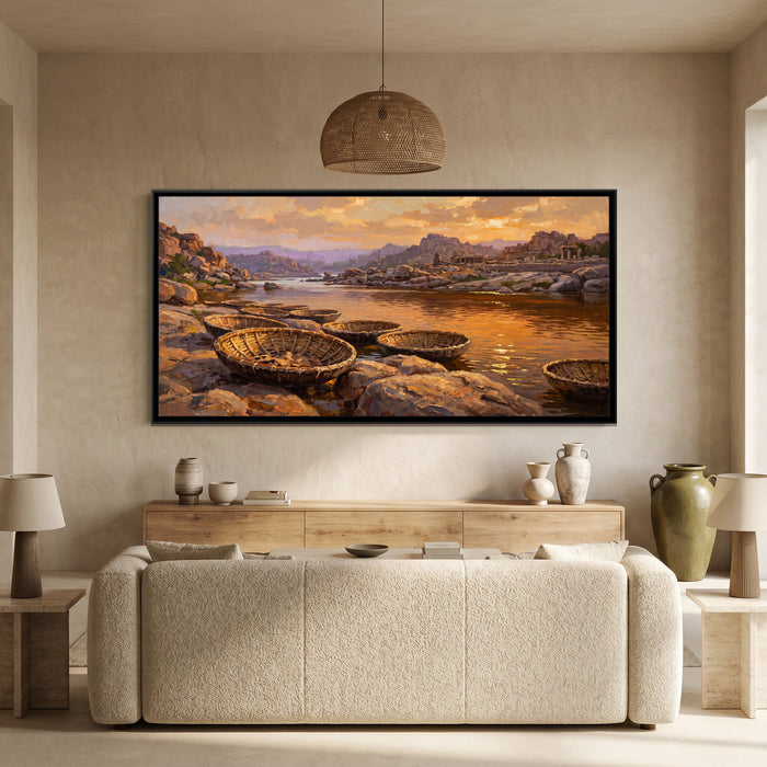 Coracles on the Tungabhadra, canvas print shown in a second room