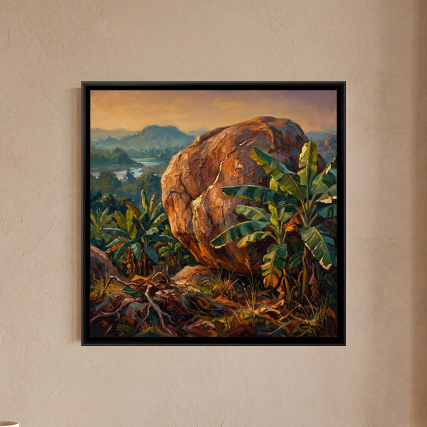 Banana Groves and Granite at Anegundi, canvas in a room