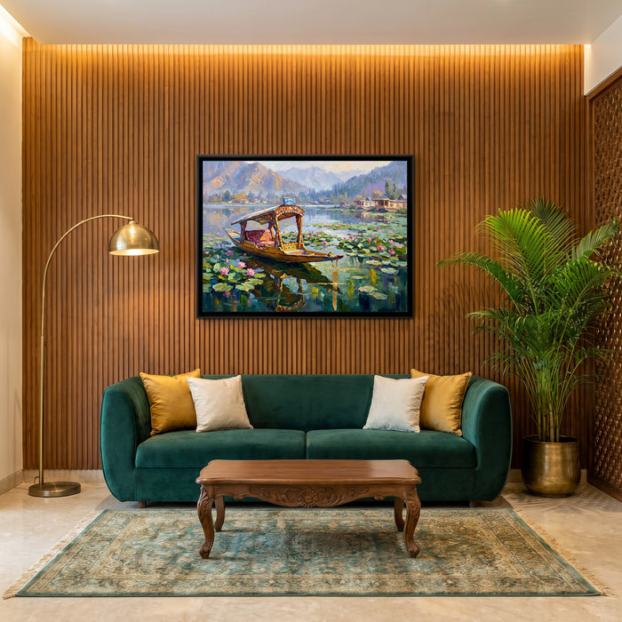 Empty Shikara among the Lotus, canvas in a room
