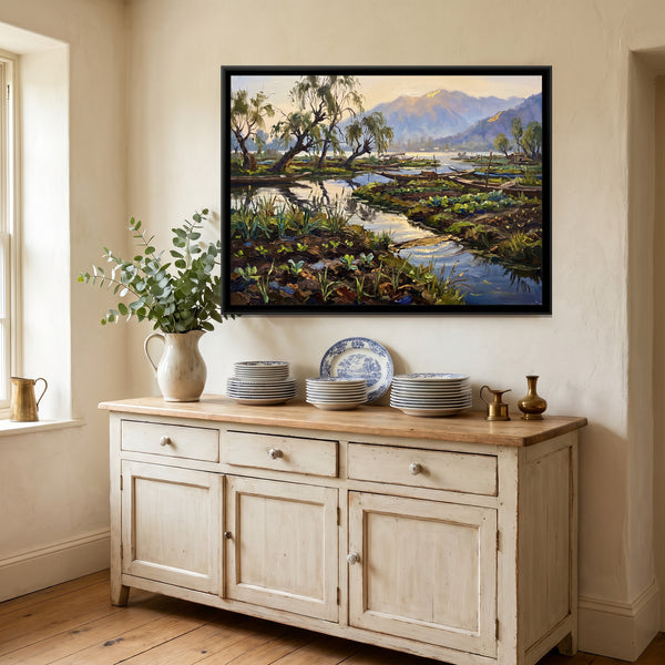 Floating Gardens of Dal Lake, canvas in a room