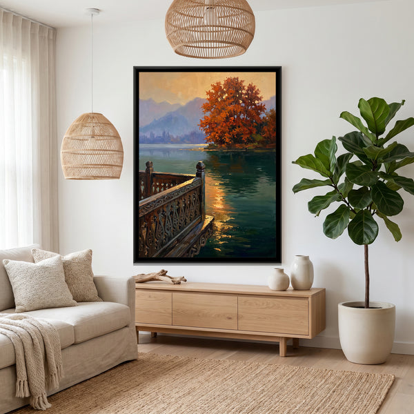 Carved Houseboat Balcony on Nigeen Lake, canvas in a room