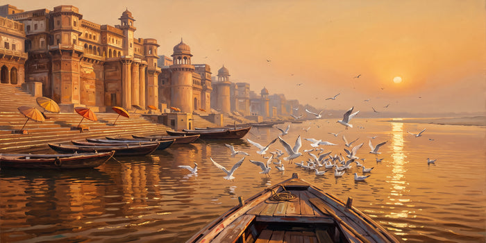 Gulls over the Palace Ghats at Winter Sunrise, the full artwork