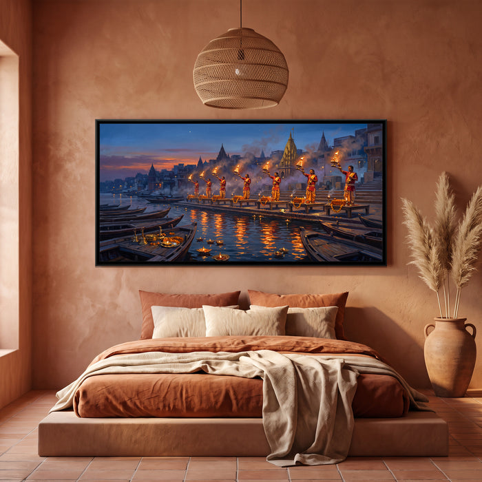 Evening Aarti at Dashashwamedh Ghat, canvas in a room