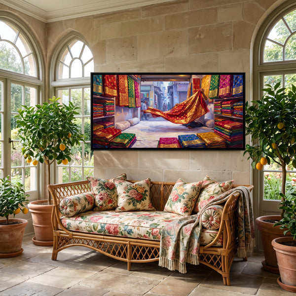 Banarasi Silks in Vishwanath Gali, canvas in a room