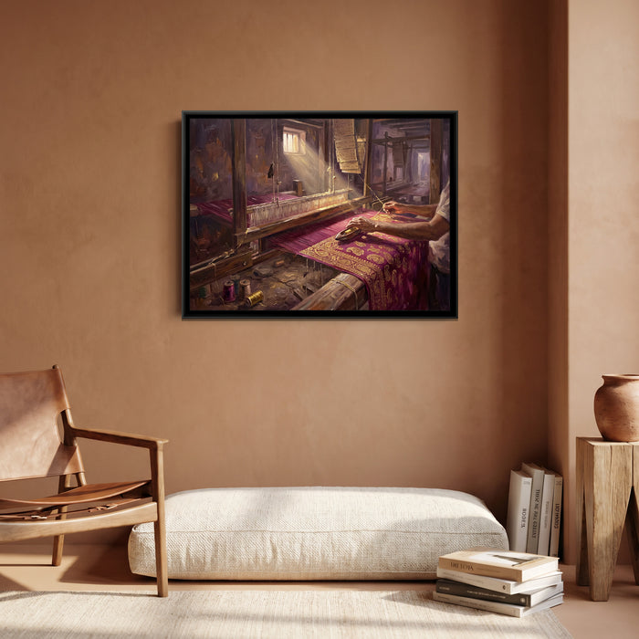 The Weaver's Loom in Madanpura, canvas print shown in a second room