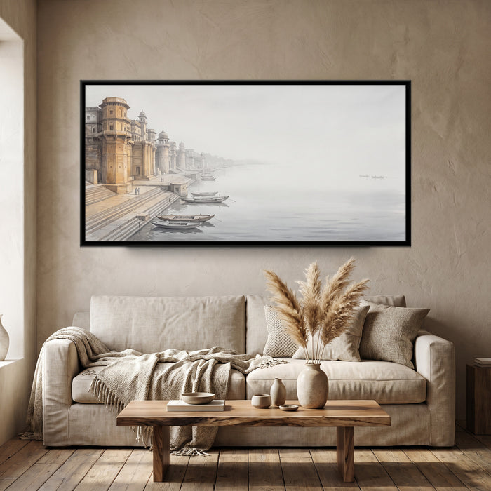 Misty Morning at the Palace Ghats, canvas print shown in a second room