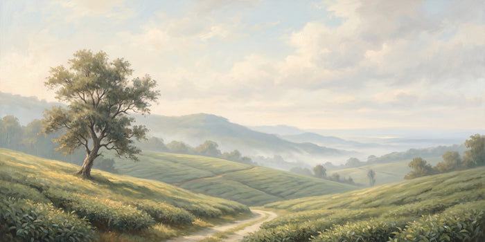 Morning Mist over the Munnar Tea Hills, the full artwork