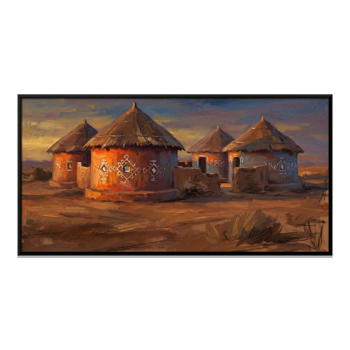 Painted Mud Huts at Dusk, close-up of the print surface