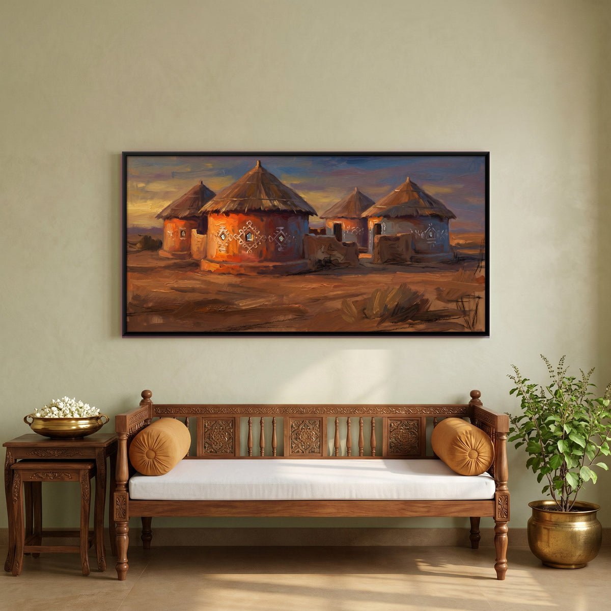 Painted Mud Huts at Dusk, canvas in a second room