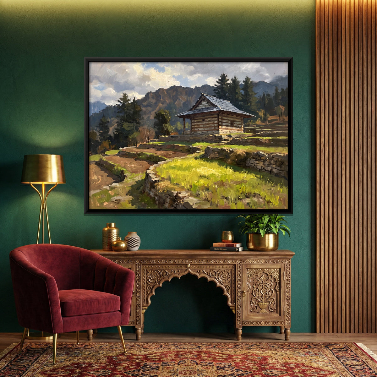 Himalayan House in Terraced Fields, canvas in a second room