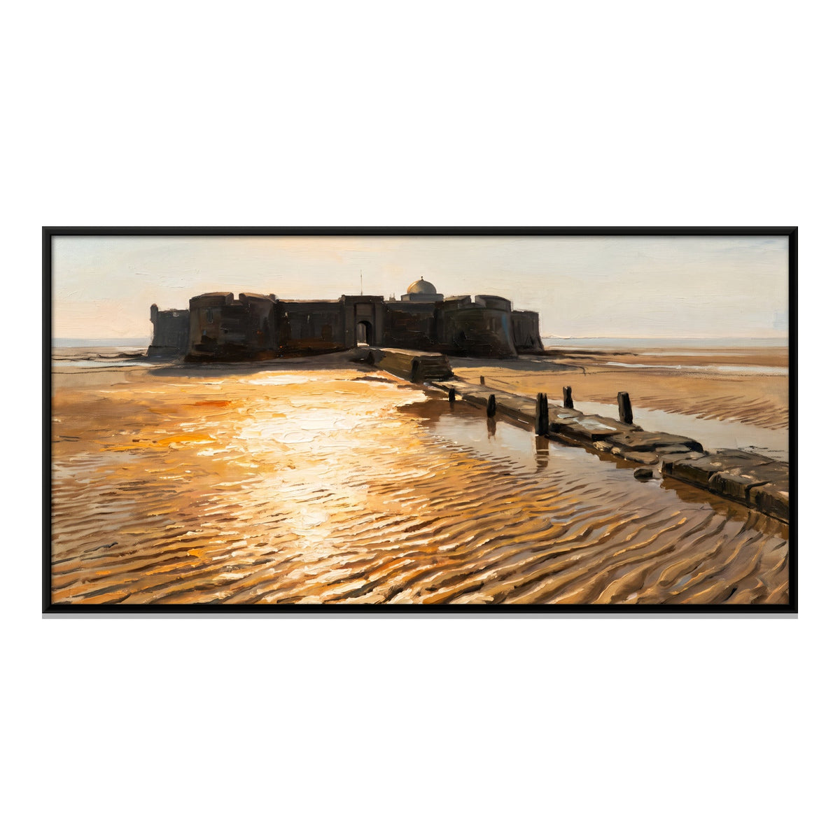 Causeway Leading to a Sea Fort at Low Tide, canvas front view