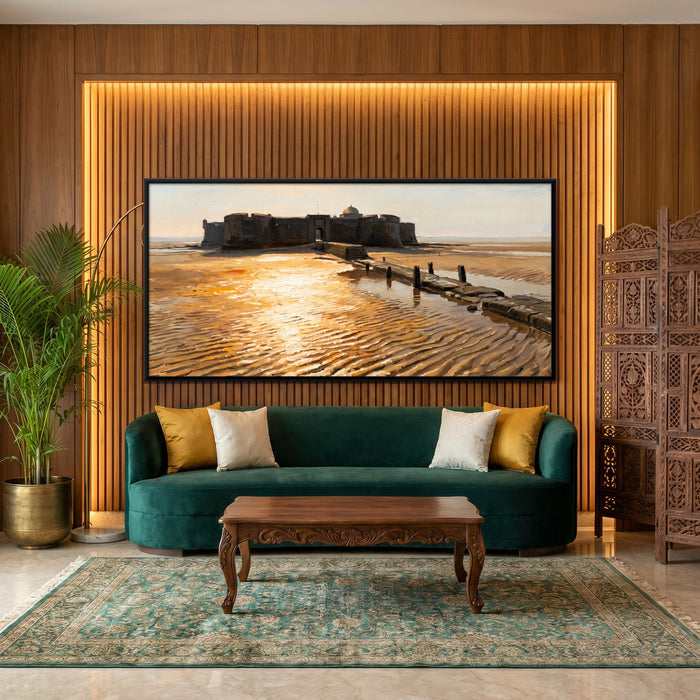Causeway Leading to a Sea Fort at Low Tide, canvas in a room
